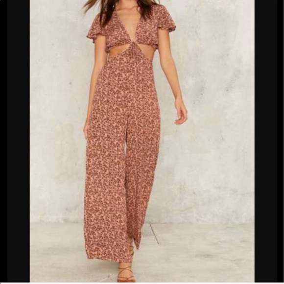 Honey Punch Pants - Floral Cutout Jumpsuit